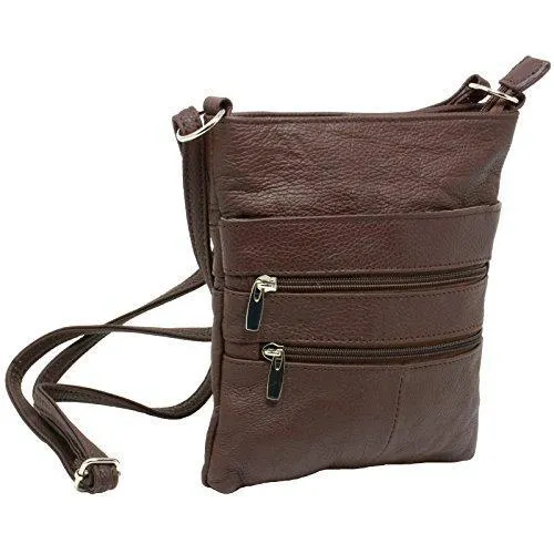 Women's Leather Mini Body Purse - Five Compartments, Adjustable Strap