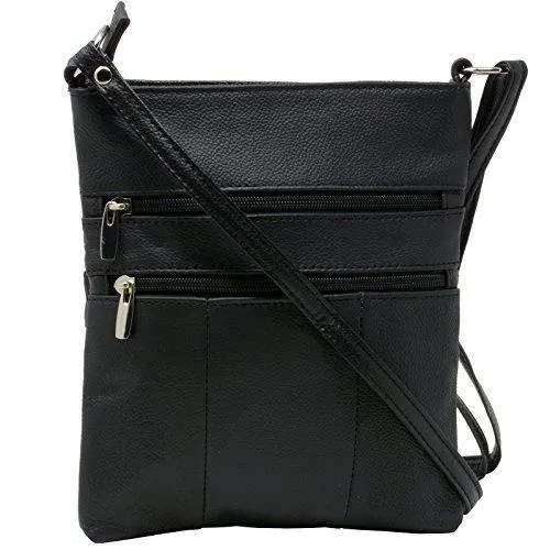 Women's Leather Mini Body Purse - Five Compartments, Adjustable Strap