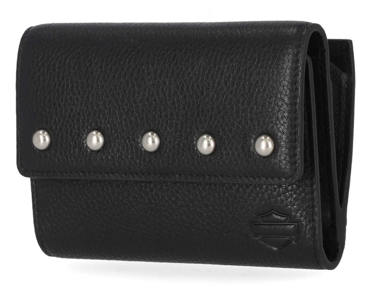 Women's Pebble Leather Bar & Shield Billfold Wallet - Black