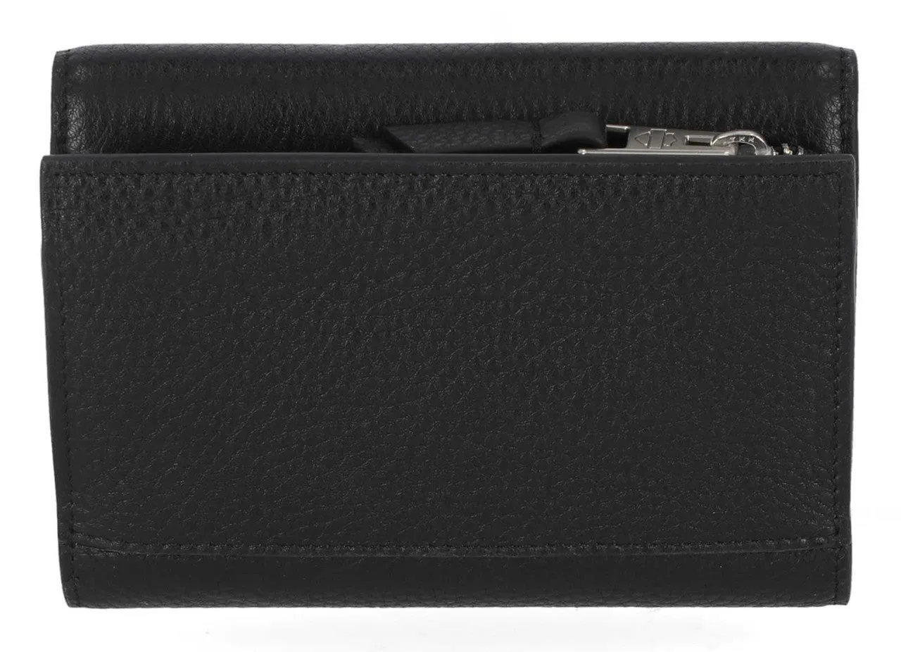 Women's Pebble Leather Bar & Shield Billfold Wallet - Black