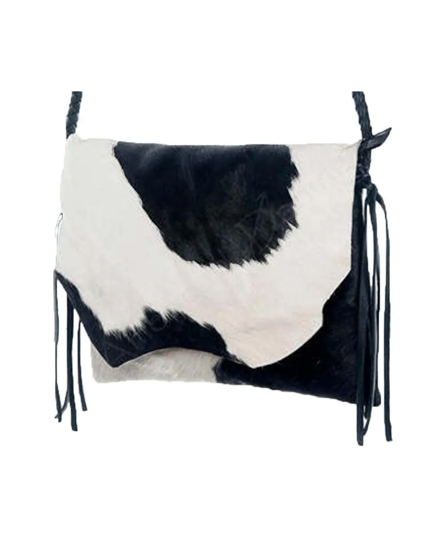 Women's Raw Edge Cowhide with Braided Strap Crossbody Purse